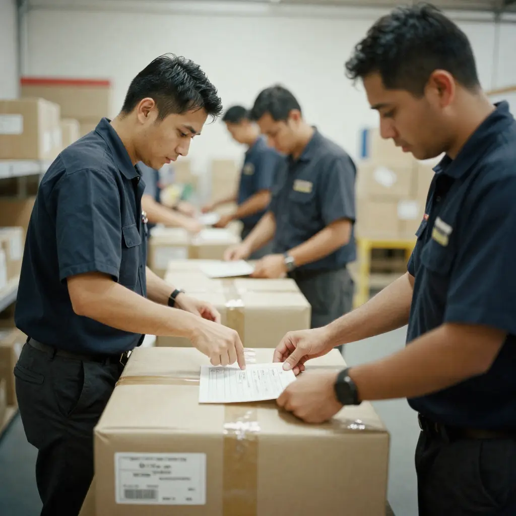Equipo de profesionales de empaque y logística